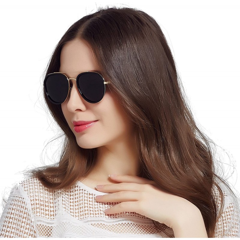 Aviator Women Men Polarized Sunglasses Aviator Metal UV Protection JA6068 - Black - CY189A6G4SL $30.94