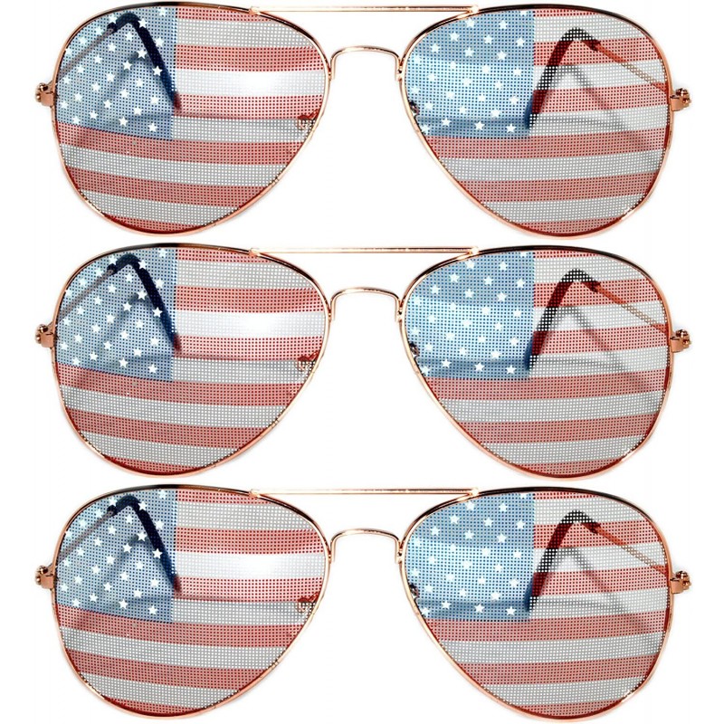 Aviator American Flag Classic Metal Frame UV Protection OWL. - 3-pairs-gold - C1184TD4ML0 $13.54