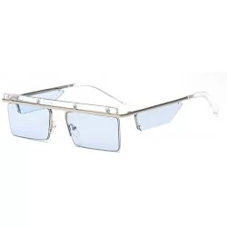 Square Rimless Square Ocean Lens Sunglasses HD Lenses with Case UV Protection Driving Cycling - Blue - CZ18LN0IHHI $16.57