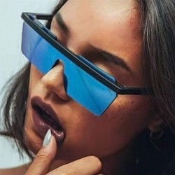 Square Square One Piece Sunglasses for Women Oversize Rectangle Sun Glasses Rimless Shades - Blue Mirror - C71906CHSRI $10.26