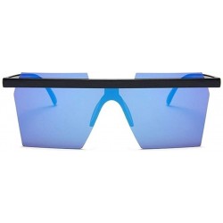 Square Square One Piece Sunglasses for Women Oversize Rectangle Sun Glasses Rimless Shades - Blue Mirror - C71906CHSRI $10.26