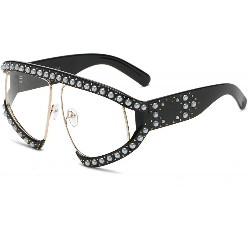 Shield Oversize Fashion Pearl Inspired Designer Sunglasses for Women - Clear - CF18LRS44W5 $9.93