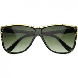 Wayfarer New Larger Modern Retro Fashion Gold Tip Point Detail Horn Rimmed Sunglasses (Black) - C9116Q2IFKZ $19.96