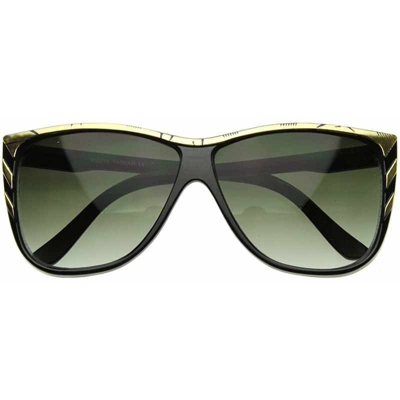 Wayfarer New Larger Modern Retro Fashion Gold Tip Point Detail Horn Rimmed Sunglasses (Black) - C9116Q2IFKZ $10.11