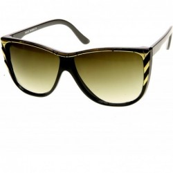Wayfarer New Larger Modern Retro Fashion Gold Tip Point Detail Horn Rimmed Sunglasses (Black) - C9116Q2IFKZ $10.11