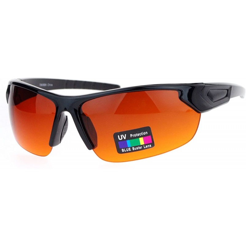 Sport Mens Rectangular Blue Buster Amber Lens HD Half Rim Sport Sunglasses Black - C912O6FT3G7 $12.01