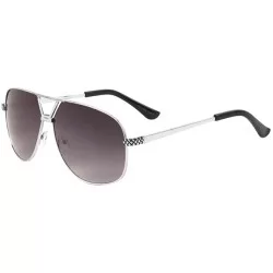 Aviator Square V Shape Bridge Crossed Line Temple Pattern Modern Round Aviator Sunglasses - Smoke Silver - CJ190IX6IUT $26.67