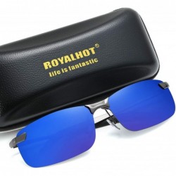 Rectangular Mens Polarized Sunglasses for Driving Fishing Classic Rectangle Lens Alloy Frame Golf UV400 Protection - Blue - C...