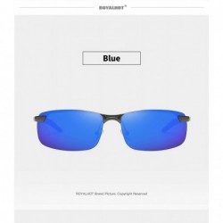 Rectangular Mens Polarized Sunglasses for Driving Fishing Classic Rectangle Lens Alloy Frame Golf UV400 Protection - Blue - C...