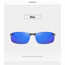 Rectangular Mens Polarized Sunglasses for Driving Fishing Classic Rectangle Lens Alloy Frame Golf UV400 Protection - Blue - C...