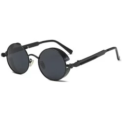 Round Men Women Retro Polarized Glasses Punk Round Metal UV400 Eyewear Sunglasses - Black + Black - CD1884MLX05 $19.17