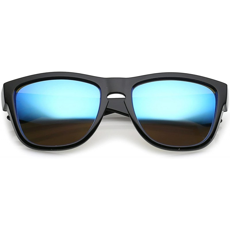 Wayfarer Classic Thick Arms Keyhole Mirrored Square Lens Horn Rimmed Sunglasses 54mm - Shiny Black / Blue Mirror - CK183GQHLR...