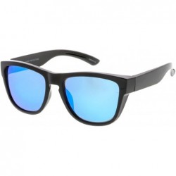 Wayfarer Classic Thick Arms Keyhole Mirrored Square Lens Horn Rimmed Sunglasses 54mm - Shiny Black / Blue Mirror - CK183GQHLR...