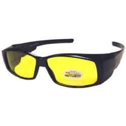 Oval Polarized Night Driving Sunglasses Aviator Sport Wrap Motorcycle Glasses - Black - CR188K7GUQW $12.69