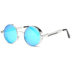 Round Polarized Sunglasses Steampunk Round Lens Metal Frame Unisex Glasses AE0519 - Silver&blue - CZ12OBTK5DV $22.65