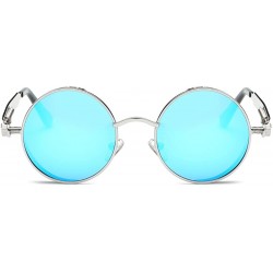 Round Polarized Sunglasses Steampunk Round Lens Metal Frame Unisex Glasses AE0519 - Silver&blue - CZ12OBTK5DV $13.59
