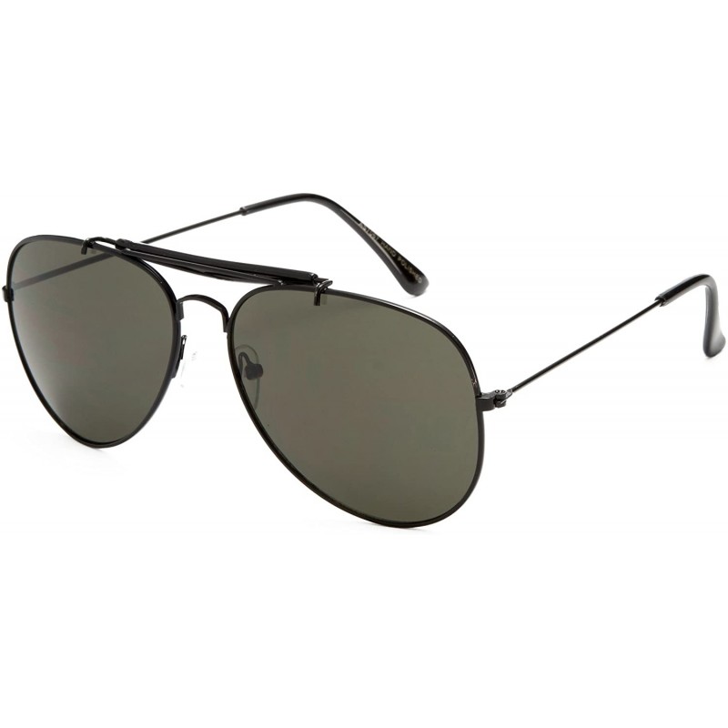 Aviator Classic Premium Aviator Sunglasses with Brow Bar - Black/Green - C012J6U5E39 $8.57