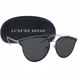 Oversized Flat Round Cutout Sunglasses With Case - Black - C518577XLXS $36.89