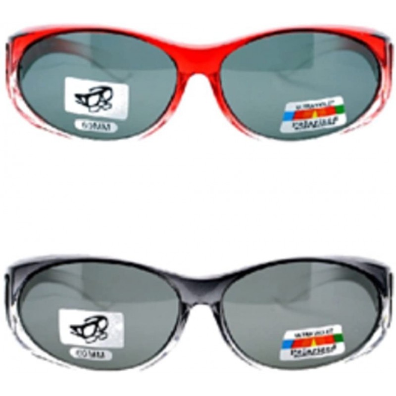 Sport 2 Womens Polarized Rhinestone Fit Over Ombre Sunglasses Wear Over Eyeglasses - 1 Red Black / 1 Grey Black - CG12K34HEMB...