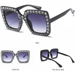 Oversized Fashion Classic Square Frame Shiny Rhinestone UV400 Sunglasses Women Eyewear Anti Uv Sunglass Black - Black - CL18T...