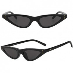 Cat Eye Jungle Juicer's Small Cat Eye Sunglasses Thin Bad Bunny Style Glasses - Black Frame + Black Lens - C5180HHIEEW $39.95