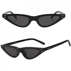 Cat Eye Jungle Juicer's Small Cat Eye Sunglasses Thin Bad Bunny Style Glasses - Black Frame + Black Lens - C5180HHIEEW $25.75