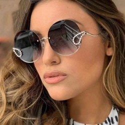 Round 2020 New Metal Diamond Sunglasses Women Round Rimless Frame Sun Glasses Female Fashion Eyeglasses UV400 Glasses - CT198...