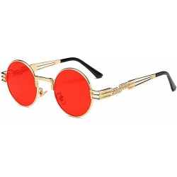 Oval Hippie Sunglasses WITH CASE Retro Classic Circle Lens Round Sunglasses Steampunk Colored - Red Lens/ Golden Frame - CP19...