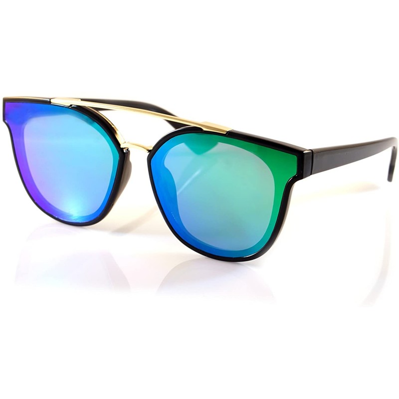 Aviator Horn Rimmed Gradient Mirror Lens Cat-Eye Aviator Couple Sunglasses A198 - Black/ Green Rv - C318EM6N3MS $13.43