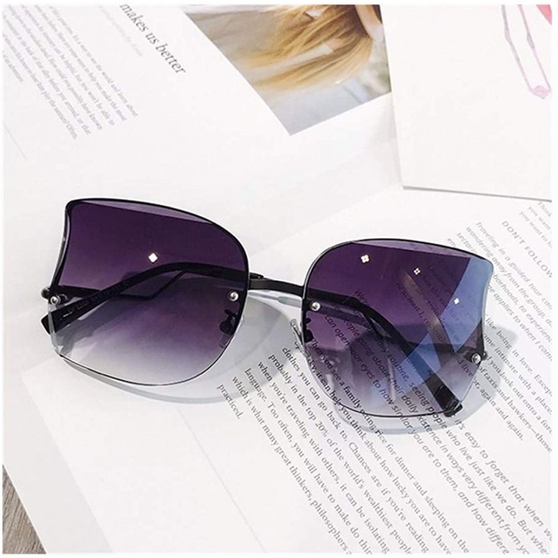 Oversized Oversized Irregular Cateye Sunglasses for Women Rimless Eyewear UV400 - Black Grey - CX19036M83H $12.58