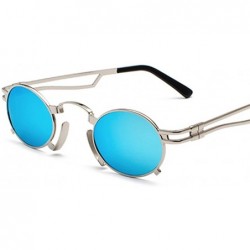 Oval Punk Sunglasses Men Vintage Small Oval Sun Glasses For Women Summer 2018 UV400 - Gold With Blue - CI18D4IOHZO $11.89