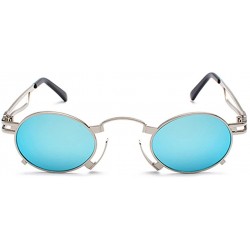 Oval Punk Sunglasses Men Vintage Small Oval Sun Glasses For Women Summer 2018 UV400 - Gold With Blue - CI18D4IOHZO $11.89