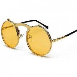 Round Metal Steampunk Sunglasses Men Women Round Glasses Retro Frame Vintage Sun Glasses Male - Goldyellow - CV198XSDCAN $22.64