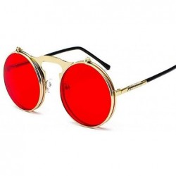 Round Metal Steampunk Sunglasses Men Women Round Glasses Retro Frame Vintage Sun Glasses Male - Goldyellow - CV198XSDCAN $9.23