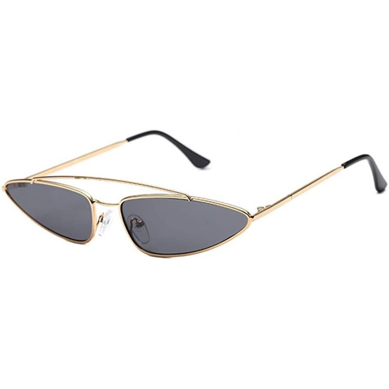 Cat Eye Unisex Flat Top Small Triangle Metal Fram Sunglasses for men/Women Cat Eye Vintage Sun Glasses UV400 - Gold/Black - C...