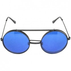 Goggle Flip Up Steampunk Metal Django Sunglasses - Black- Blue - CO18GMG3OT0 $12.39