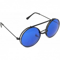 Goggle Flip Up Steampunk Metal Django Sunglasses - Black- Blue - CO18GMG3OT0 $12.39