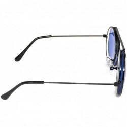Goggle Flip Up Steampunk Metal Django Sunglasses - Black- Blue - CO18GMG3OT0 $12.39
