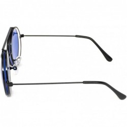 Goggle Flip Up Steampunk Metal Django Sunglasses - Black- Blue - CO18GMG3OT0 $12.39
