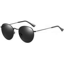 Round Retro Round Sunglasses Men Polarized UV400 Sun Glasses Male Driving Metal - Full Black - CE18R2MDAZO $19.36