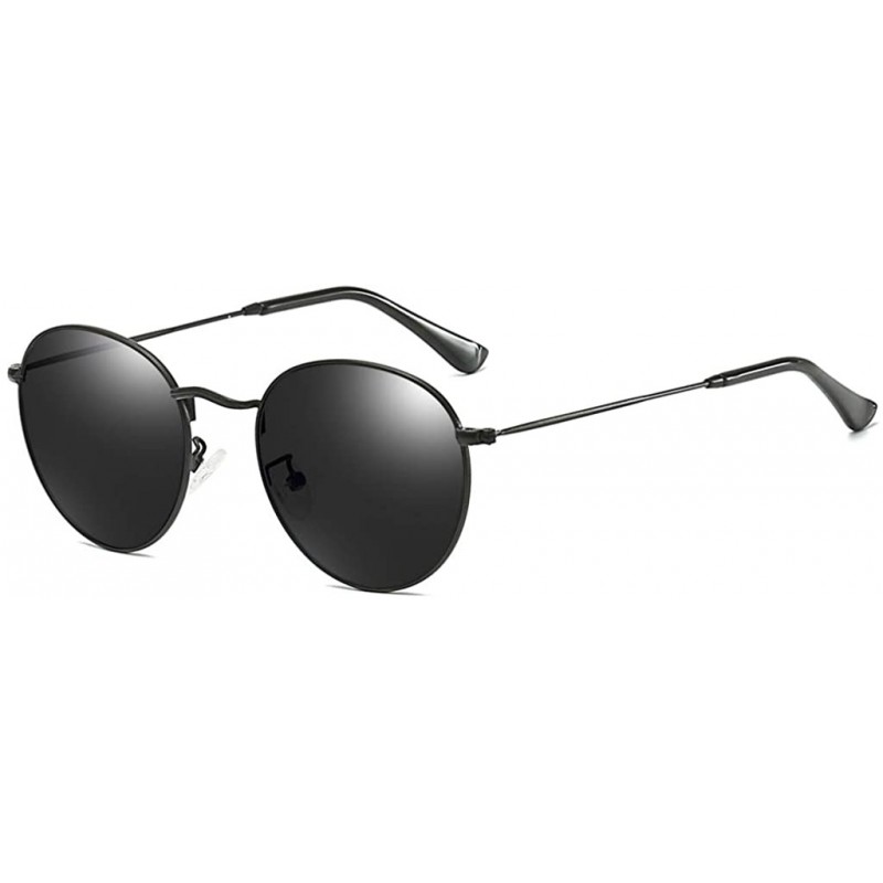 Round Retro Round Sunglasses Men Polarized UV400 Sun Glasses Male Driving Metal - Full Black - CE18R2MDAZO $8.52