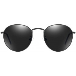 Round Retro Round Sunglasses Men Polarized UV400 Sun Glasses Male Driving Metal - Full Black - CE18R2MDAZO $8.52