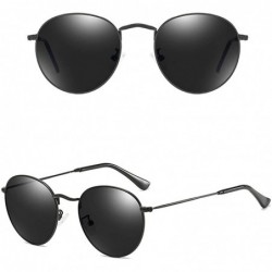 Round Retro Round Sunglasses Men Polarized UV400 Sun Glasses Male Driving Metal - Full Black - CE18R2MDAZO $8.52