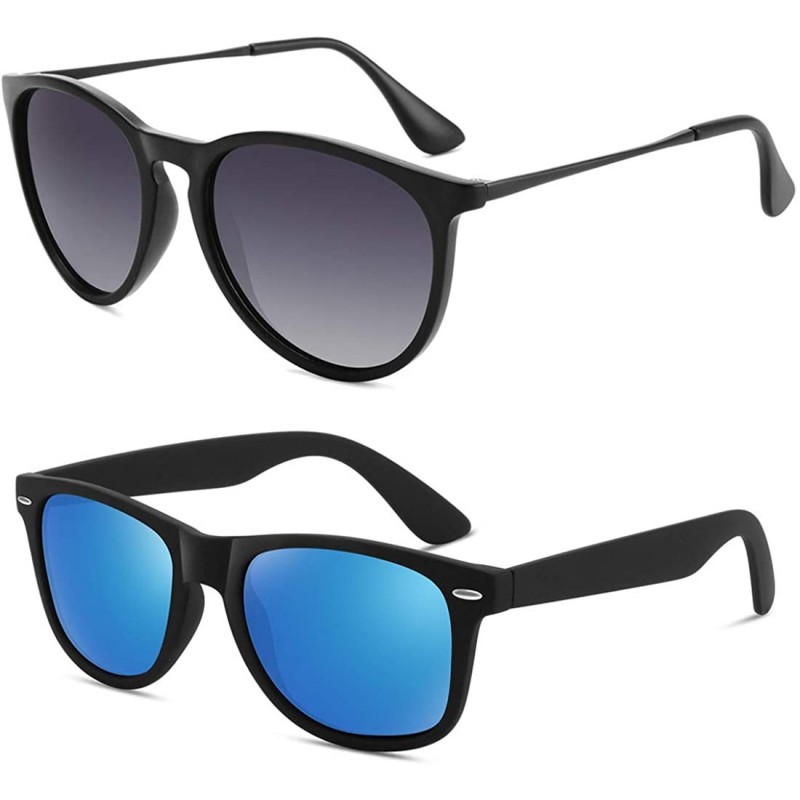 Wrap Polarized Sunglasses for Women Men Retro Mirrored Sun Glasses with UV Protection 2 Pack - CU18Y6Z27A0 $17.94