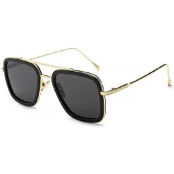 Aviator Stark Sunglasses Square Metal Frame Men Women Unisex Vintage Aviator Square Sunglasses with Case .Gold Black - CN18AZ...