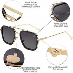 Aviator Stark Sunglasses Square Metal Frame Men Women Unisex Vintage Aviator Square Sunglasses with Case .Gold Black - CN18AZ...