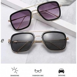 Aviator Stark Sunglasses Square Metal Frame Men Women Unisex Vintage Aviator Square Sunglasses with Case .Gold Black - CN18AZ...