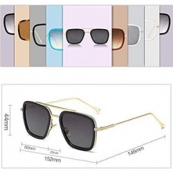 Aviator Stark Sunglasses Square Metal Frame Men Women Unisex Vintage Aviator Square Sunglasses with Case .Gold Black - CN18AZ...