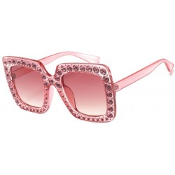 Oversized Fashion Classic Square Frame Shiny Rhinestone UV400 Sunglasses Women Eyewear Anti Uv Sunglass Red - Red - CJ18TM3W6...