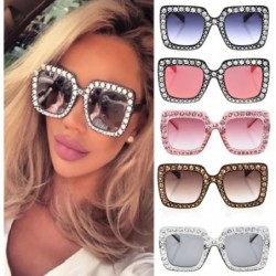 Oversized Fashion Classic Square Frame Shiny Rhinestone UV400 Sunglasses Women Eyewear Anti Uv Sunglass Red - Red - CJ18TM3W6...